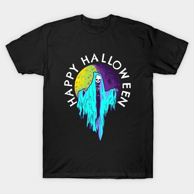 Cool Retro Halloween Skeleton T-Shirt by PowderShot